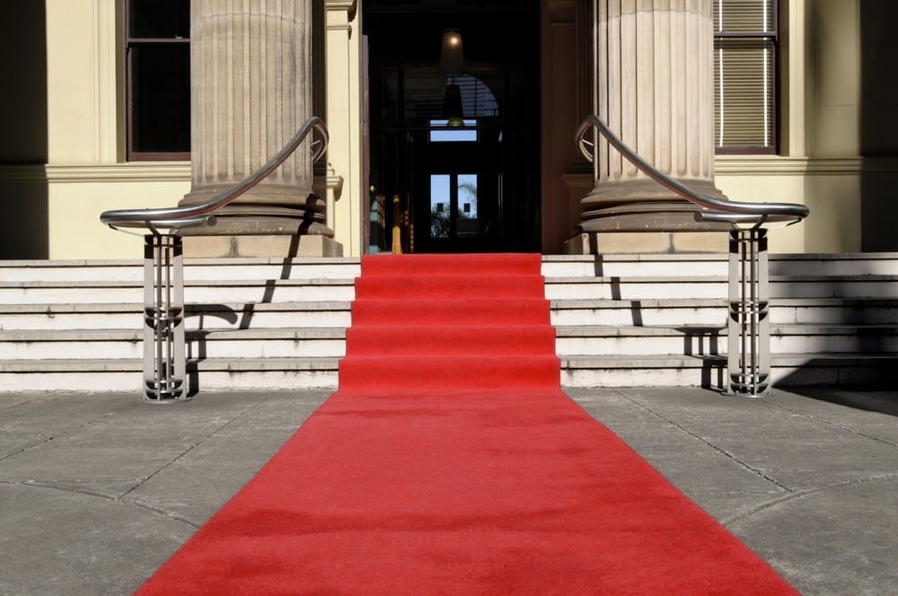 a red carpet on a staircase