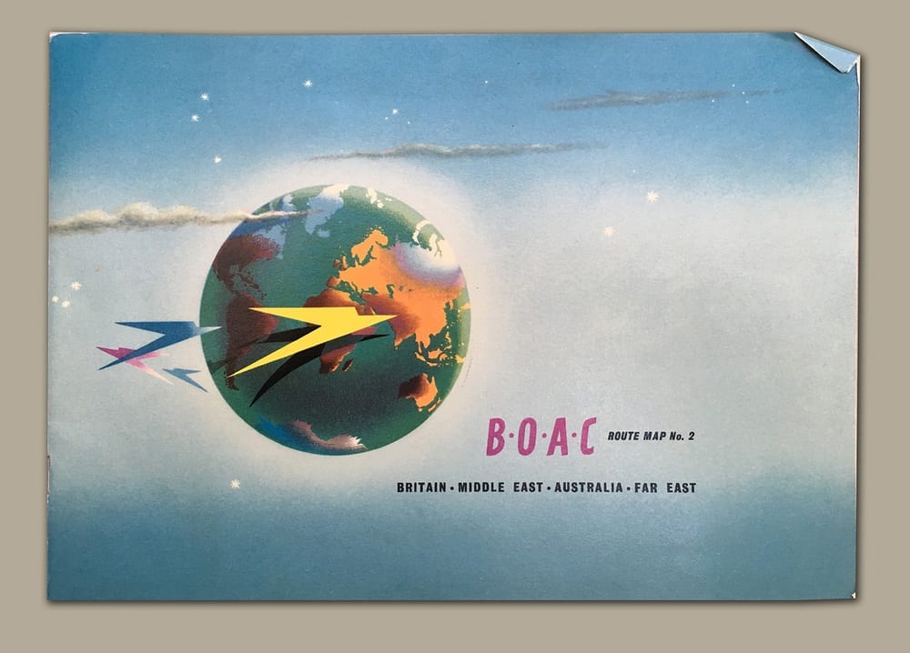 a poster of a globe with a yellow plane flying in the sky