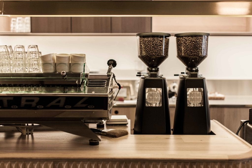 a coffee machine and coffee beans