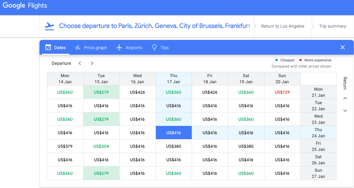 multi flight trip google