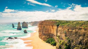 Twelve Apostles scenic coastal view at Castle Rock in pacific ocean in Victoria, Australia