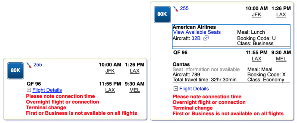 American Airlines Partner Award Chart