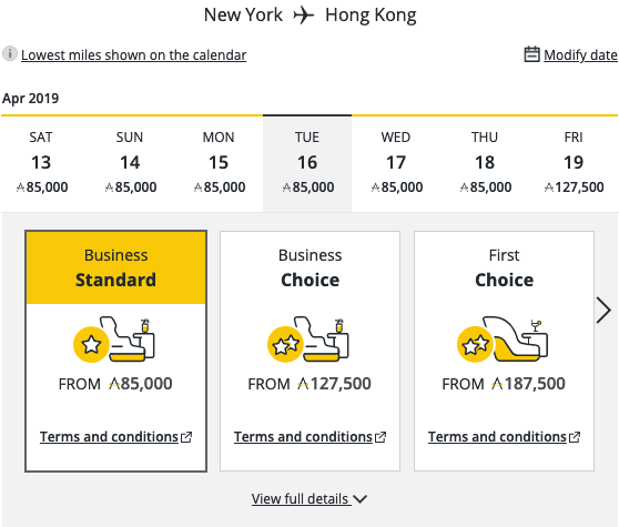 Asia Miles Partner Award Chart