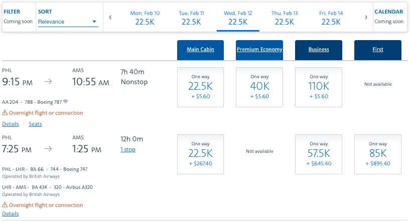 American Airlines Points Redemption Chart