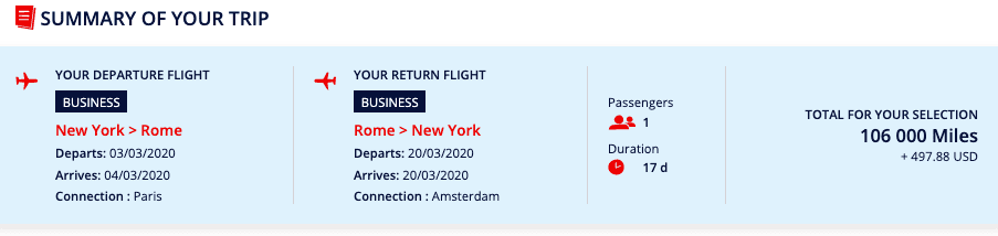 Alitalia Skyteam Award Chart