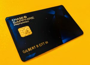 a blue and gold credit card