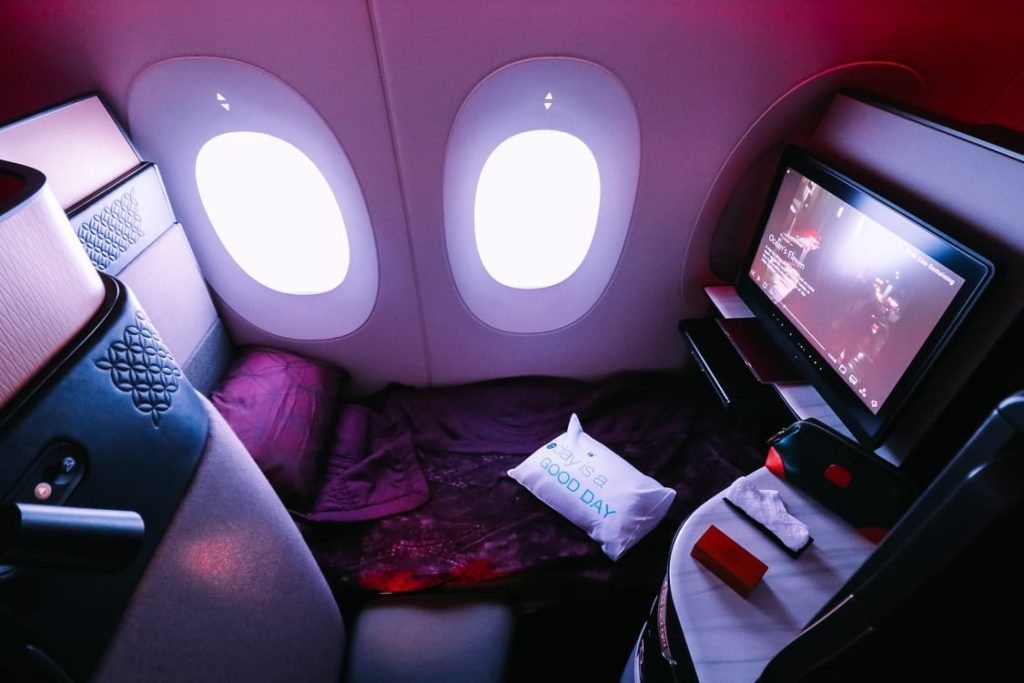 a bed in a plane