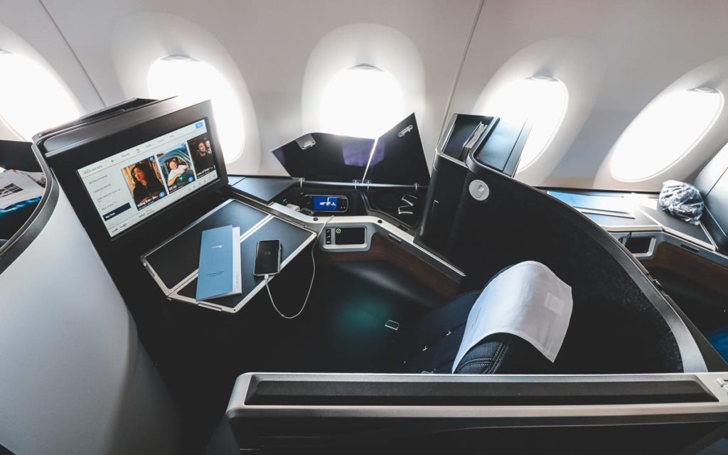 a desk in a plane