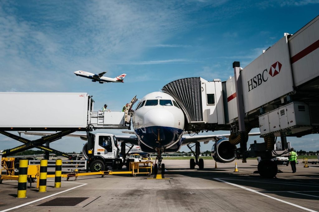 a plane on the runway