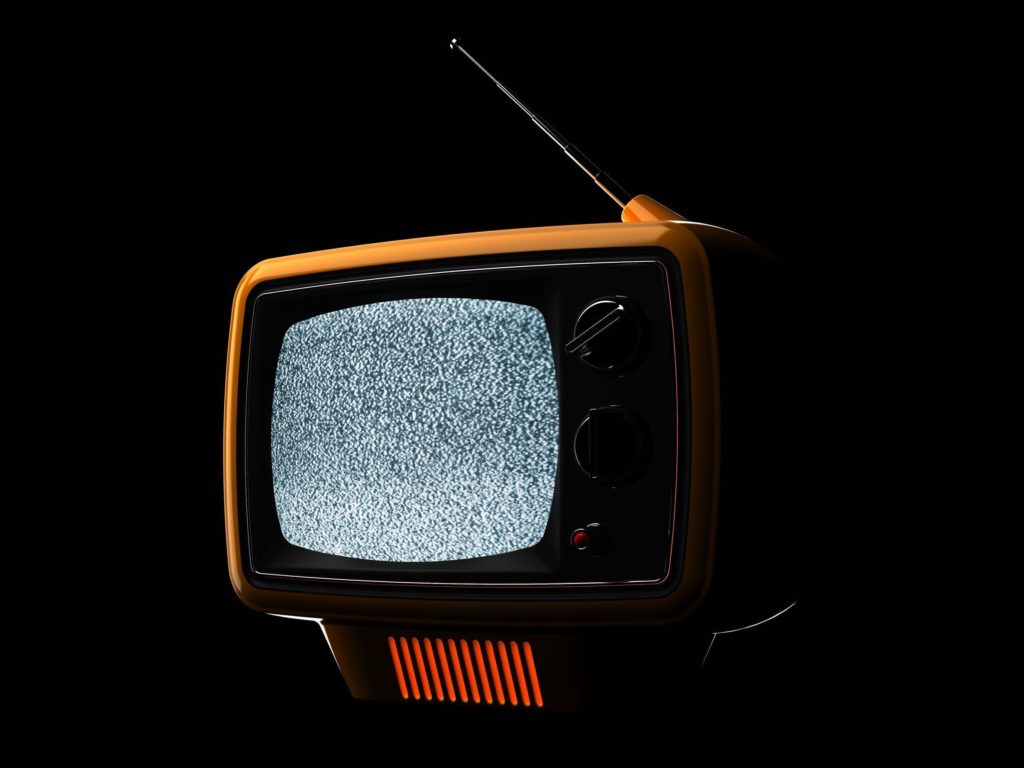 an orange and black television