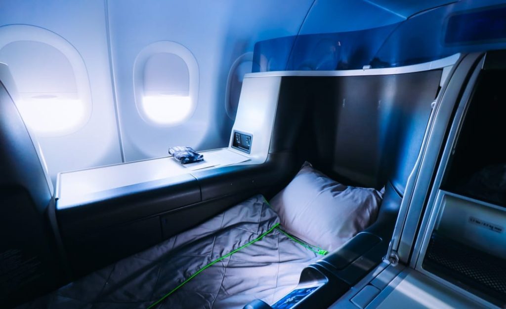 a bed in a plane