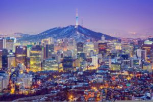 Seou, South Korea city skyline at twilight.