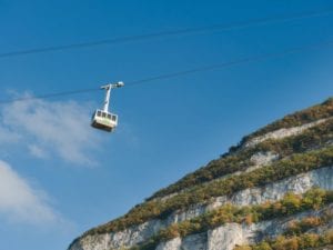 a cable car in the air