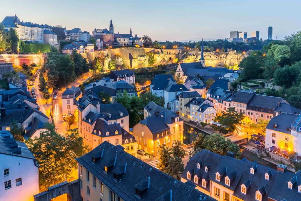 Luxembourg City sunset top view in Luxembourg