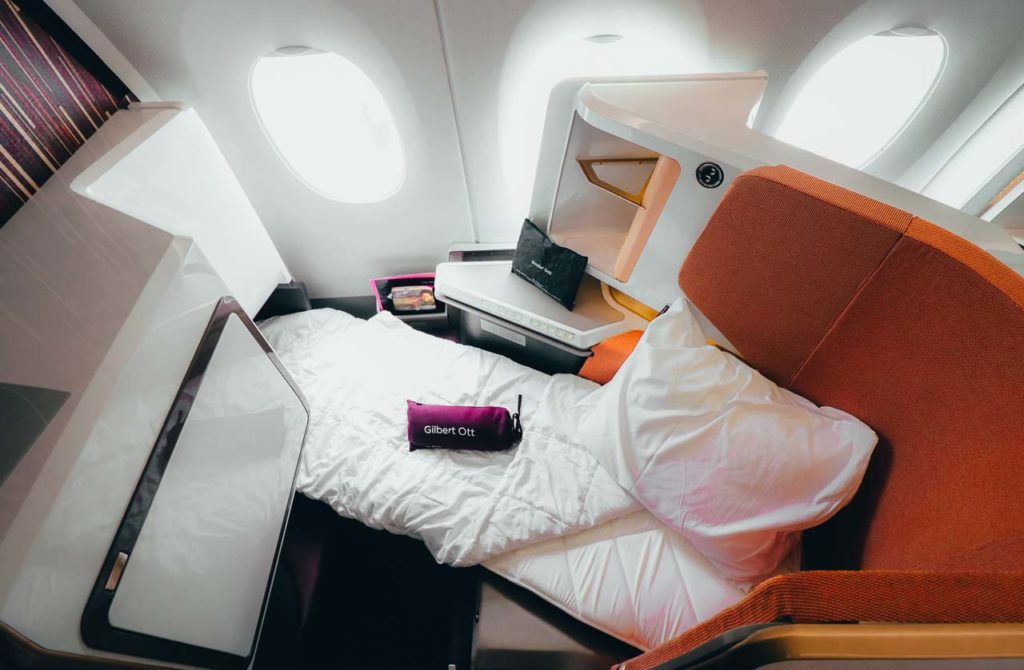 a bed in an airplane