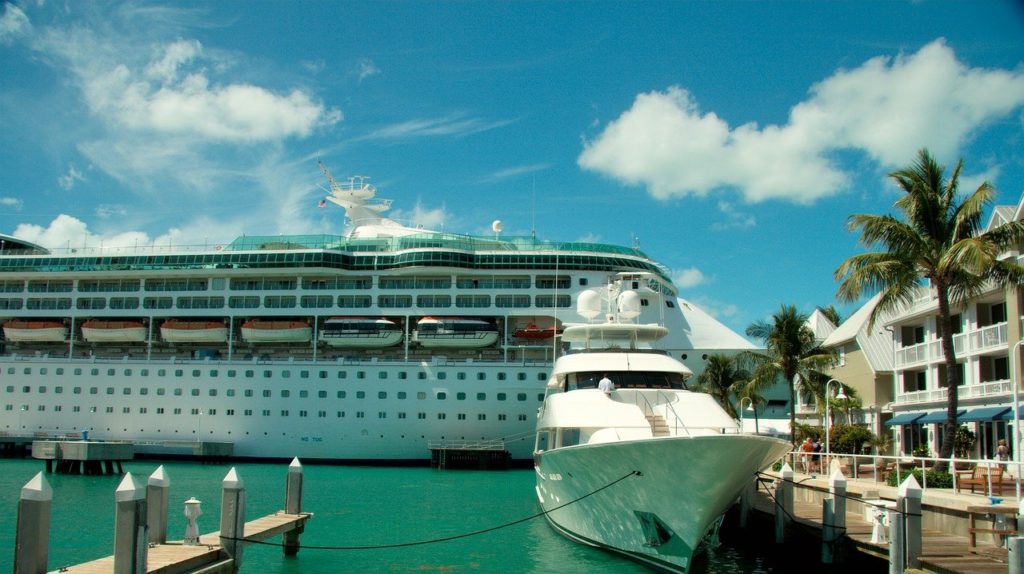a cruise ship docked at a dock