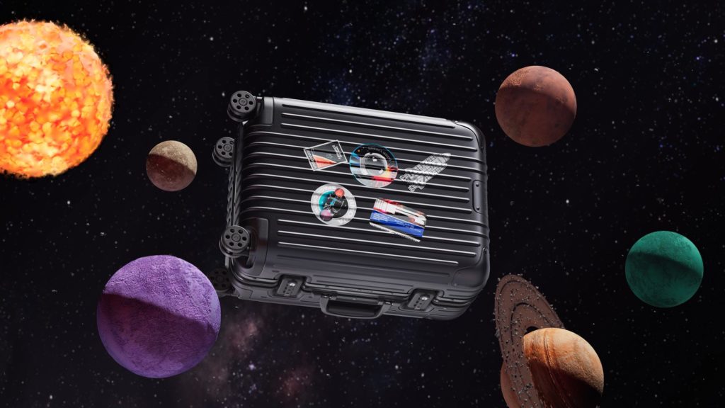 a black suitcase in space