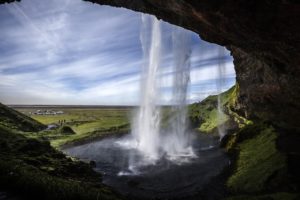 a waterfall in a cave