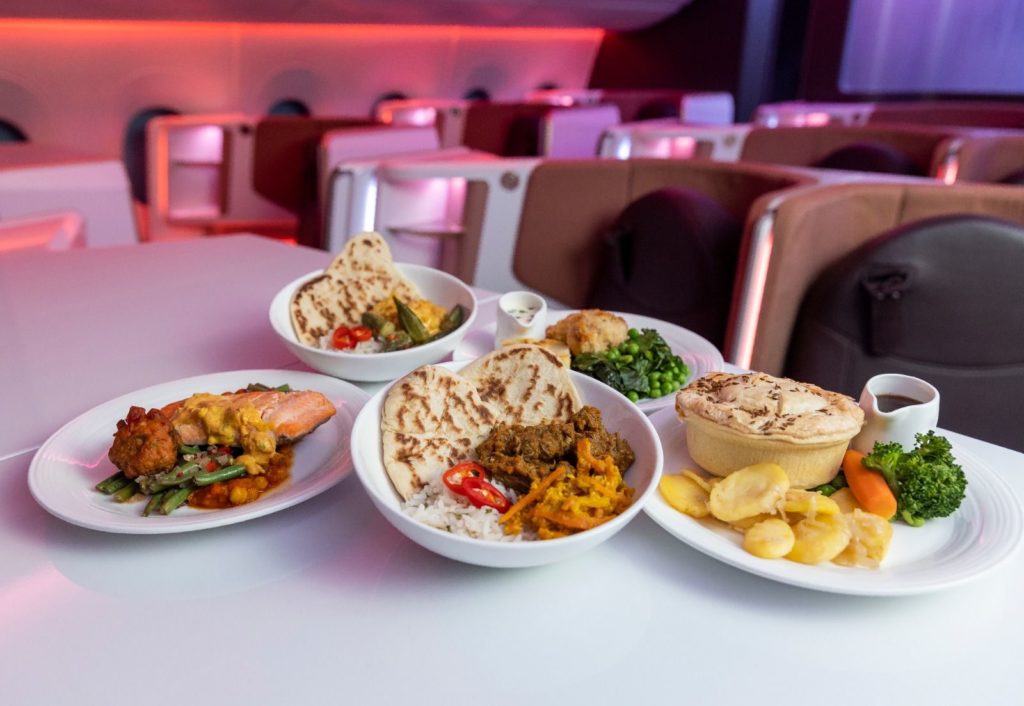 a table with plates of food on it