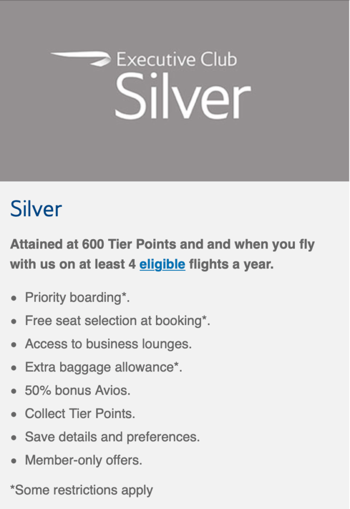 British Airways silver status