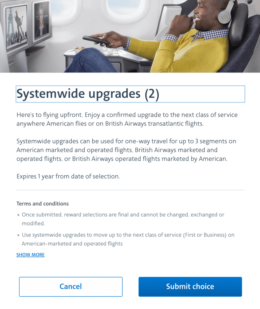 Loyalty Choice Rewards - Submit Systemwide Upgrade Choice