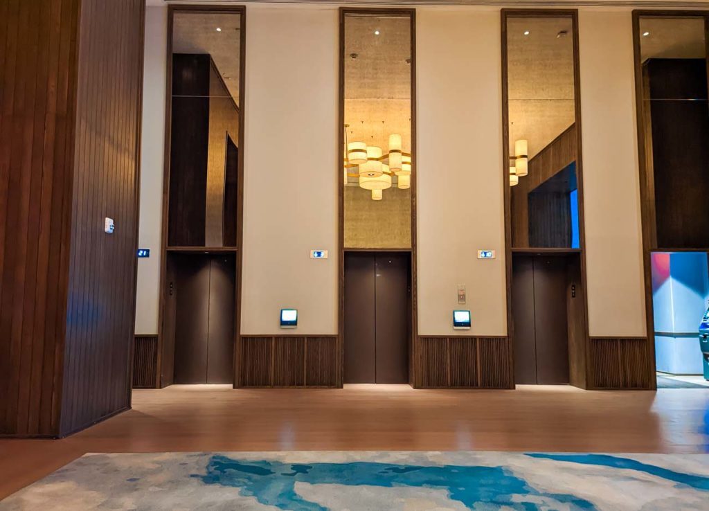 a room with multiple elevators