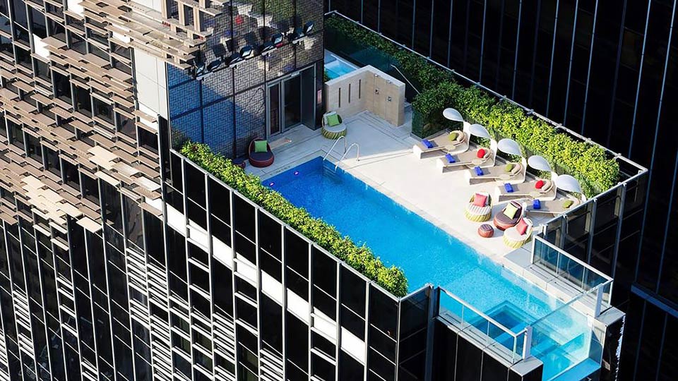 a pool on top of a building