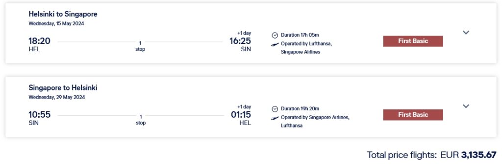 a screenshot of a flight schedule